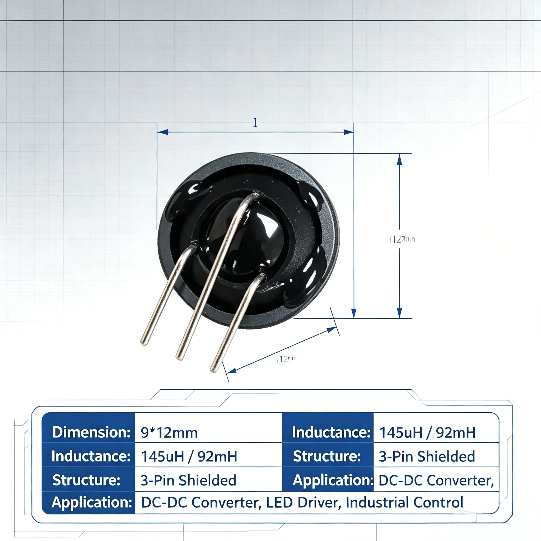 DC-DC power supply car power supply LED driver industrial control equipment adapter inductor 3-pin boost shield L-shaped inducto 9 * 12 / 145uH / 92mH - Image 4